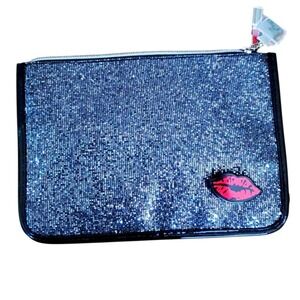 Guang Tong Metallic Silver Glitter Makeup Bag‎ with Lip Charm and Makeup Charms